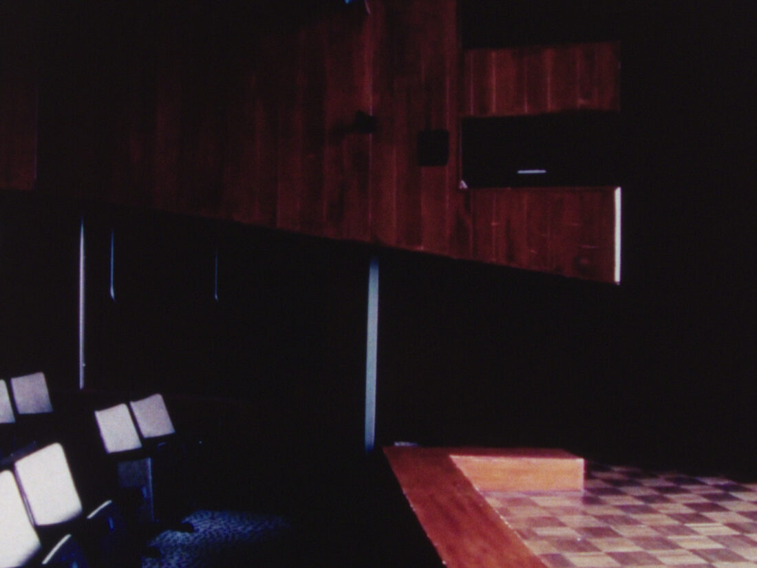 Face Home View

 Face Home View, 16mm, 4:3, color, sound, 8’12, NL, 2022
 
Listening to the echoes of time passing by, unveiling traces of life, sounds and movements. Fleeting moments which are harboured by the silent walls of the location it portrays.

This 16mm film/installation, the outcome of a self-organized residency at the Groothandelsgebouw in Rotterdam. For many years, this cinema stood like a concrete skeleton atop the building. The architect fought hard for funding and eventually completed this remarkable cinematic space, a cinema with a window overlooking the heart of Rotterdam. Light entered the cinema, revealing floating dust, the soft texture of the floor, the rhythm of the chairs, and the velvet curtains.


Directed and edited by Raquel Vermunt
Camera Joep de Boer and Lichun Tsjeng
Sound Wouter van Nienes
Lab Color by De Jonghe
Collection and distribution Eye Filmmuseum, Eye Experimental Catalogue
With the kind support of Mondrian Fund

Selected exhibitions and screenings Ann Arbour, Kurzfilmfest, Fracto, Process Festival, Eye on Art Eye Filmmuseum, Alchemy Film & Arts Festival, Stuttgarter Filmwinter  
